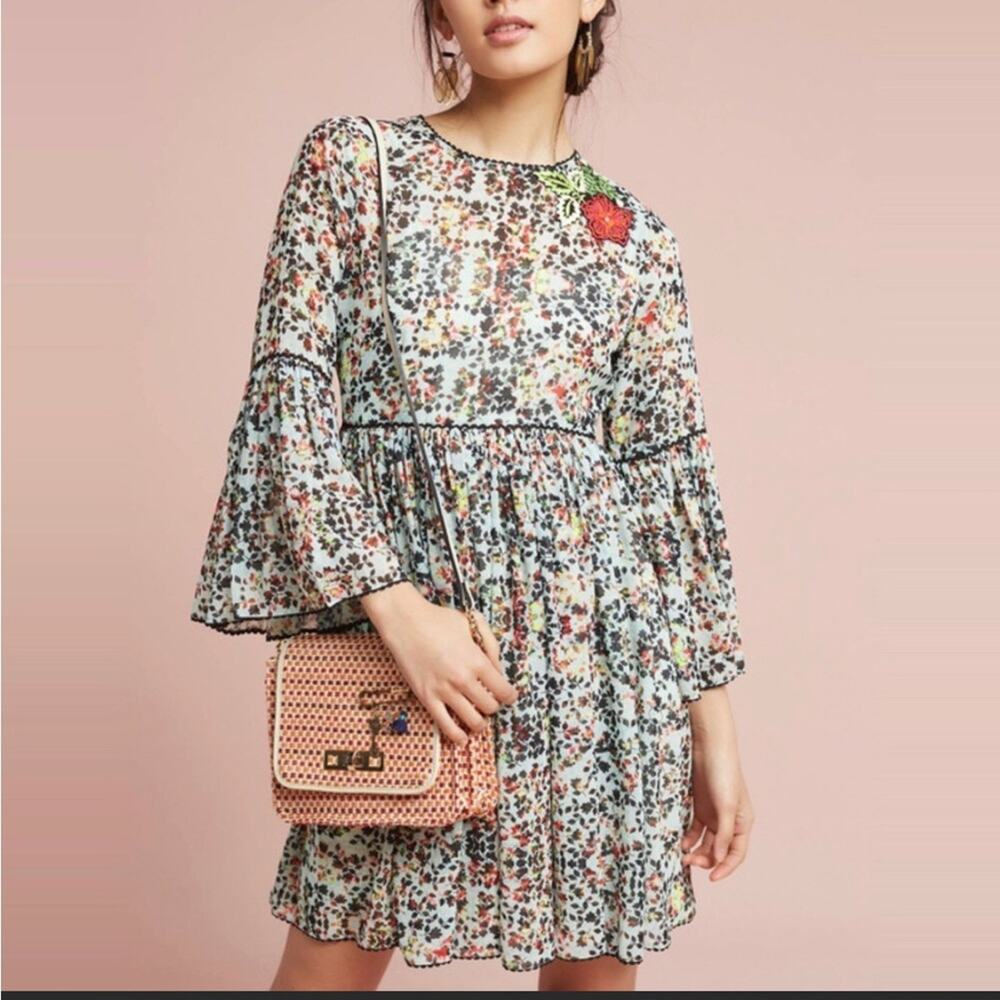 Bhanuni By Jyoti x Anthropologie libra embroidered tunic dress blue green